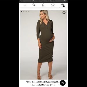 WORN ONCE! Olive Green Ribbed Button Neck Dress!